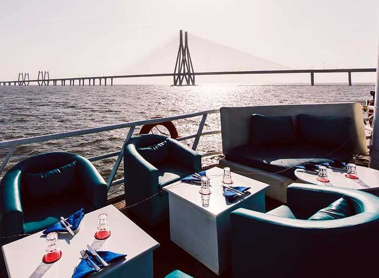 ARK Deck Bar on-deck seating with Bandra-Worli Sea Link in view