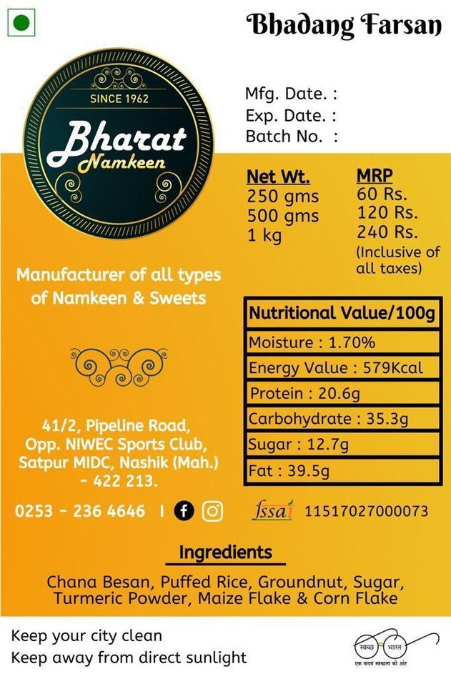 Bharat Namkeen product label