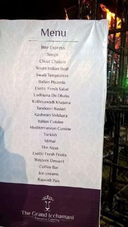 The Grand Icchamani menu signage at an event